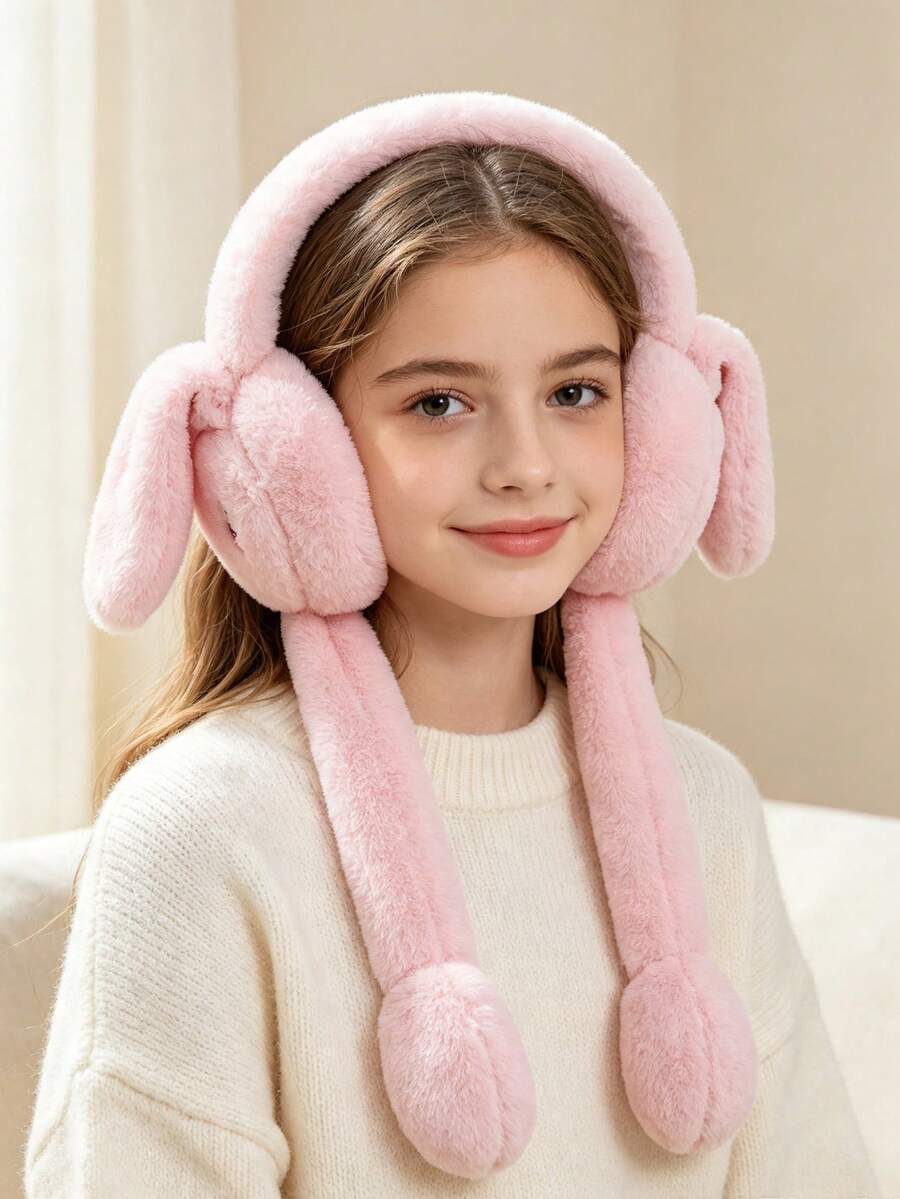 1pc Cute Rabbit Ear Muffs For Kids, Suitable For Autumn/Winter, Warm Plush Material, Movable Ears, Cartoon Design, Windproof, Cold-Proof, Soft And Comfortable, Essential For Winter Outings - Multicolor - View 1