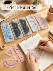 Set Penggaris Geometris Multifungsi (Termasuk Busur Derajat, Penggaris Segitiga, Penggaris Lurus), Busur Derajat, Penggaris Segitiga, Penggaris Lurus, Alat Ukur dan Gambar Kerajinan Tangan dengan Kotak Penyimpanan, Tersedia 4 Warna (Merah Muda, Hijau Mint, Biru Muda, Ungu Lavender). Cocok untuk Pembelajaran di Sekolah, Desain Teknik, Gambar Pertukangan Kayu, dan Berbagai Skenario Lainnya, Alat Gambar Berkualitas Tinggi. - beraneka warna - View 1