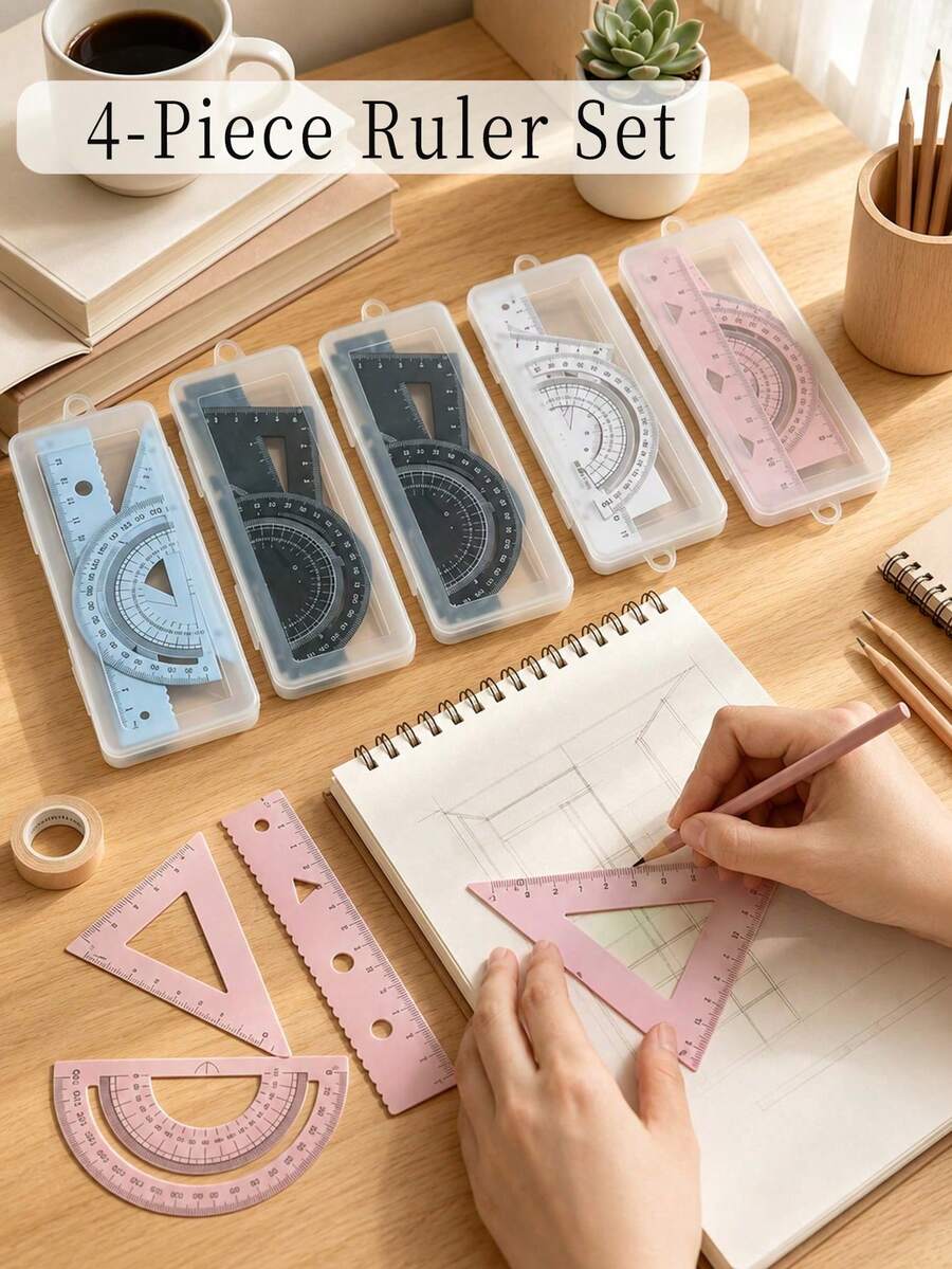 Set Penggaris Geometris Multifungsi (Termasuk Busur Derajat, Penggaris Segitiga, Penggaris Lurus), Busur Derajat, Penggaris Segitiga, Penggaris Lurus, Alat Ukur dan Gambar Kerajinan Tangan dengan Kotak Penyimpanan, Tersedia 4 Warna (Merah Muda, Hijau Mint, Biru Muda, Ungu Lavender). Cocok untuk Pembelajaran di Sekolah, Desain Teknik, Gambar Pertukangan Kayu, dan Berbagai Skenario Lainnya, Alat Gambar Berkualitas Tinggi. - beraneka warna - View 1