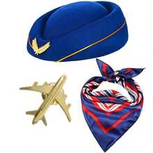 3pcs Women Flight Attendant Costume Accessories, Flight Attendant Hat With Air Stewardess Cosplay Costume Accessories For Halloween - Multicolor - View 13