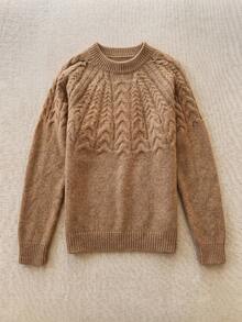 Áo len chui đầu nữ cổ điển vintage dệt vặn thừng, tay dài bo gân, trang phục mùa đông thoải mái thời trang cho mùa thu - Lạc đà - Xem 2