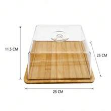 25x25x11.5 cm 木竹方形帶蓋托盤，蛋糕展示蓋，食物儲存盒 - 查看 5