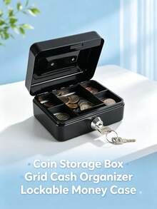 1pc Compact Metal Cash Box With Combination Lock, 6 Inch Security Lock Box With Money Tray, Glossy Black Finish, Suitable For Retailers, Personal Use, Home Office And Secure Storage, Size 15 X 12 X 9cm - Black - View 6