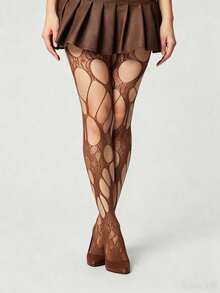 Grunge Punk 1Pair Dark Punk Coffee Ripped Asymmetric Ripped Fishing Net Socks - Multicolor - View 6