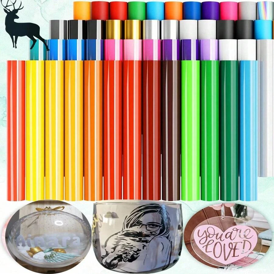 Mesin Pemotong Vinyl Perekat Permanen, Lembaran Gulungan Perekat, Warna Solid, Film Es Matte, Stiker Huruf Tekstur Katun untuk Stiker Dekoratif, Decal, Scrapbooking, Pelabelan, Mudah Ditempel, Tersedia Berbagai Warna