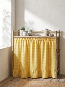 1 pieza Falda de mesa a cuadros amarillo & blanco, estilo brillante & fresco, rectangular con borde de volantes y detalles plisados, función de ocultación de almacenamiento & decorativa, adecuada para estantería de almacenamiento interior y decoración del hogar - Amarillo - Ver 7