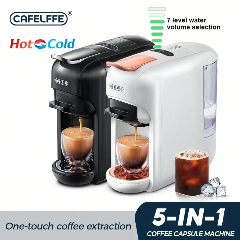 CAFELFFE 5-In-1 Multi-Function Capsule Coffee Machine | Hot & Cold Dual Use | Compatible With NES* Capsules, D* Capsules, K* Capsules, ESE* Pods, And Ground Coffee | Rated Power 1450W | Automatic Coffee Machine For Camping/Home/Office - EU F Type Plug(220-240V) - View 1