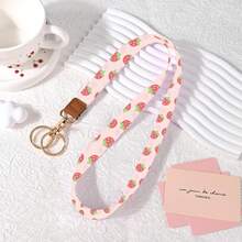 Key Lanyard, Long Neck With Metal Hook, Can Be Used To Hang ID Cards, Cute Lanyard Keychain - Strawberry - View 1