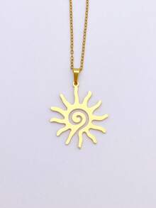 Gold Tone Cutout Sun Charm Necklace Ladies Minimalist Hollow Sunburst Pendant Necklace Waterproof Boho Summer Beach Daily Party Fashion Neck Jewelry - Multicolor - View 3