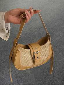 Sweet Cool Girl Metal Chain Decor Dark Gothic Style B2Y Punk Retro Underarm Shoulder Bag - Khaki - View 7