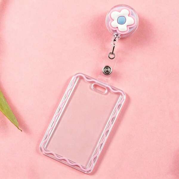 2 peças/1 conjunto Clipe de Crachá Retrátil com Flor Rosa Minimalista e Design de Tampa Deslizante, Suporte de Cartão de Identificação Transparente Ondulado, Adequado para Enfermeiras, Médicos, Estudantes, Professores, Adequado para Usar Crachás de Funcionários, Clipes de Cartão, Caixas de Armazenamento de Cartão, Suportes de Cartão de Crédito, Suportes de Cartão de Identificação, Suporte de Crachá de Identificação de Funcionário para Enfermeiras, Professores, Mulheres de Escritório, Volta às Aulas