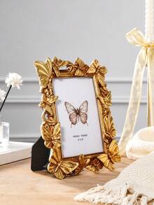 1PC European Style 3D Butterfly Photo Frame, French Luxury Embossed Resin Picture Frame, Rectangular Desktop Photo Display, INS Style Art Decor Frame, Vertical Photo Frame, Baroque Decorative Frame, Romantic Wedding Display Frame, Home Soft Decor Ornament, Cream Style Photo Display Frame, Craft Photo Frame, Suitable For Wedding Room Frame, Desktop Display Of Portraits, Family Photos, Dressing Table, Desk, Entryway Console Table Display Photo Frame, Birthday, Housewarming Gift Photo Frame, Photography Frame - Gold - View 10