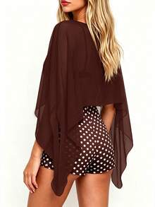 Women's Y2K Casual Vintage Sexy Romantic Fashion Loose Semi-Sheer Chiffon Cover Up, Women's Autumn/Winter Shawl, Women's Outing Top, Women's Cover-Up Top, Back To School Outfit - Coffee Brown - View 2