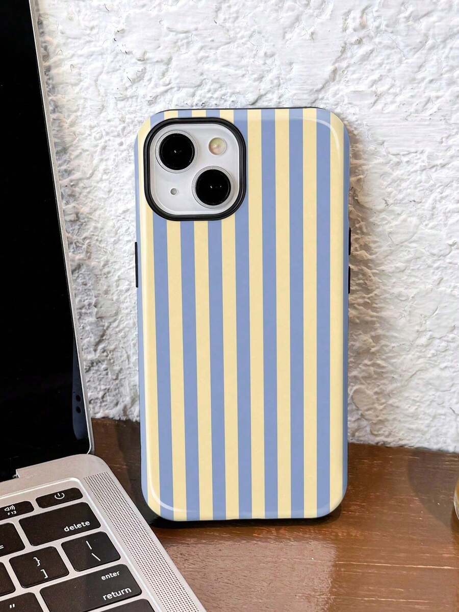 1 Piece Of Simple Artistic Style Colorful Striped Pattern Glossy Two-In-One Protective Case, Full-Cover Hard Phone Case, Compatible With Samsung/Compatible With 11/12/IPhone13/14/15/IPhone16/IPhone17 Pro Max - 白色16 - 查看 1