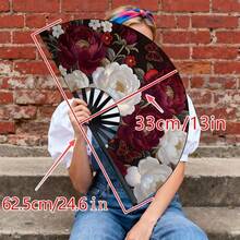 Women's Handheld Folding Fan, Dark Red Floral Butterfly Pattern Portable Folding Fan For Daily Use, Outdoor Activities, Travel, Gifts - Multicolor - View 5