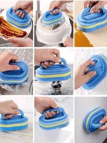 Multi-Function Scrub Brush With Handle, Heavy-Duty Cleaning Brush For Kitchen, Bathroom Tiles, Bathtub, Sink And Floor, Ergonomic Handheld Scrub Pad Designed For Cleaning Pots, Pans And Tile Grout - Multicolor - View 9