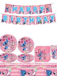 Cute Alien Cartoon Character Birthday Party Disposable Tableware Set, Paper Plates, Paper Cups, Napkins, Tablecloth, Birthday Decoration Supplies - Multicolor - View 1
