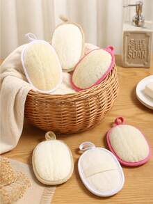 1pc Natural Loofah Bath Scrubbing Towel, Gentle Exfoliating Bath Tool, Bath Sponge Pad, Linen Material Bath Brush, African Net Sponge, Body Brush, Bath Accessories - Multicolor - View 2