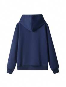 Sweatshirt Wanita Warna Navy, Tapi Pertama Kopi, Sweatshirt Kasual Oversized dengan Grafis Huruf Leopard untuk Musim Gugur - Navy Blue - View 4