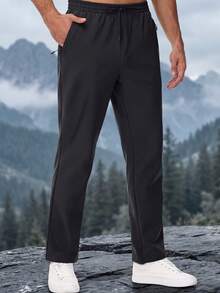 KEFITEVD Celana Track Softshell Musim Dingin Pria, Celana Sweatpants Hangat Berbahan Fleece dengan Lapisan Fleece, Peregangan 4 Arah, Potongan Lurus, Tali Serut di Pinggang, dan 3 Saku Resleting untuk Pemakaian Sehari-hari - Hitam - View 1
