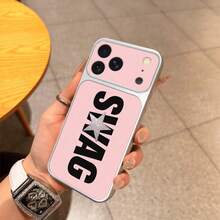 1pc TPU Material Pink SWAG Letter & Star Pattern Phone Case Compatible With IPhone 17 Pro Max/17/16 Pro Max/15/14/13/12/11 Full Coverage Shockproof Soft Shell Protective Cover - Silver - View 3