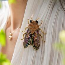 Vintage Premium Insect Brooch Enamel Gold Cicada Pin Fashion Women's Coat Accessory Exquisite Brooch Decoration - Khaki - View 7