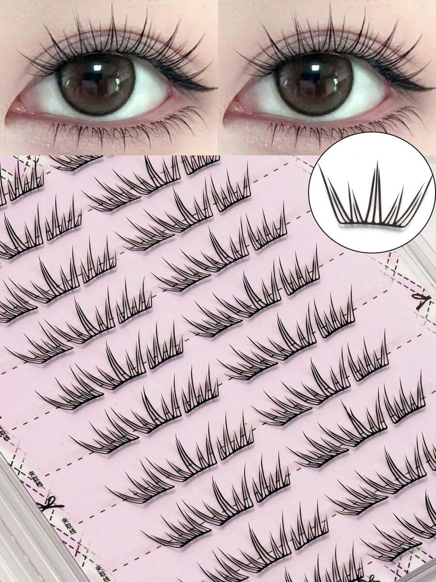 10 Rows 60 Clusters Anime Style False Eyelashes, Natural Seductive C-Curl Design, Suitable For Beginners, Reusable, Applicable For All Occasions, Eyelash Clusters, Single Eyelashes, Eyelashes, False Eyelashes - C - View 1