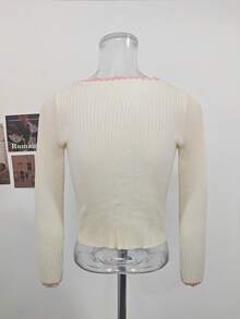 Sweet Pure Korean Style Long Sleeve Knit Sweater With Bow Design, Unique Slim Fit Base Layer Top For Autumn/Winter Fall - Apricot - View 7