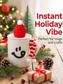 Mini Knitted Christmas Hat & Scarf Set, Red Green Red White Striped Yarn Wine Bottle Decor, Holiday Table Wine Glass DIY Atmosphere Ornament Accessory - Miniature Decoration - View 2