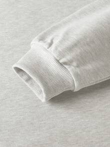 Women's Light Gray Floral & Letter Print Hooded Sweatshirt, Vintage Drop Shoulder Loose Drawstring Long Sleeve Casual Top - Gray - View 5
