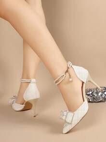 Square Toe Low Vamp High Heel Pumps Hollow Chunky Heel Sandals For Women - White - View 6