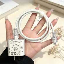 1組夢幻小貓設計充電器與線材保護套組，耐用 Apple 18-20W 充電線保護殼，防斷線收納整理器 - 彩色 - 查看 10