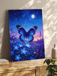 1pc DIY Digital Oil Painting, Blue Large Butterfly, Handmade Canvas Art, Suitable For Adult Beginners, DIY Frameless Digital Oil Painting, Home Wall Decor Gift - Frameless - View 2