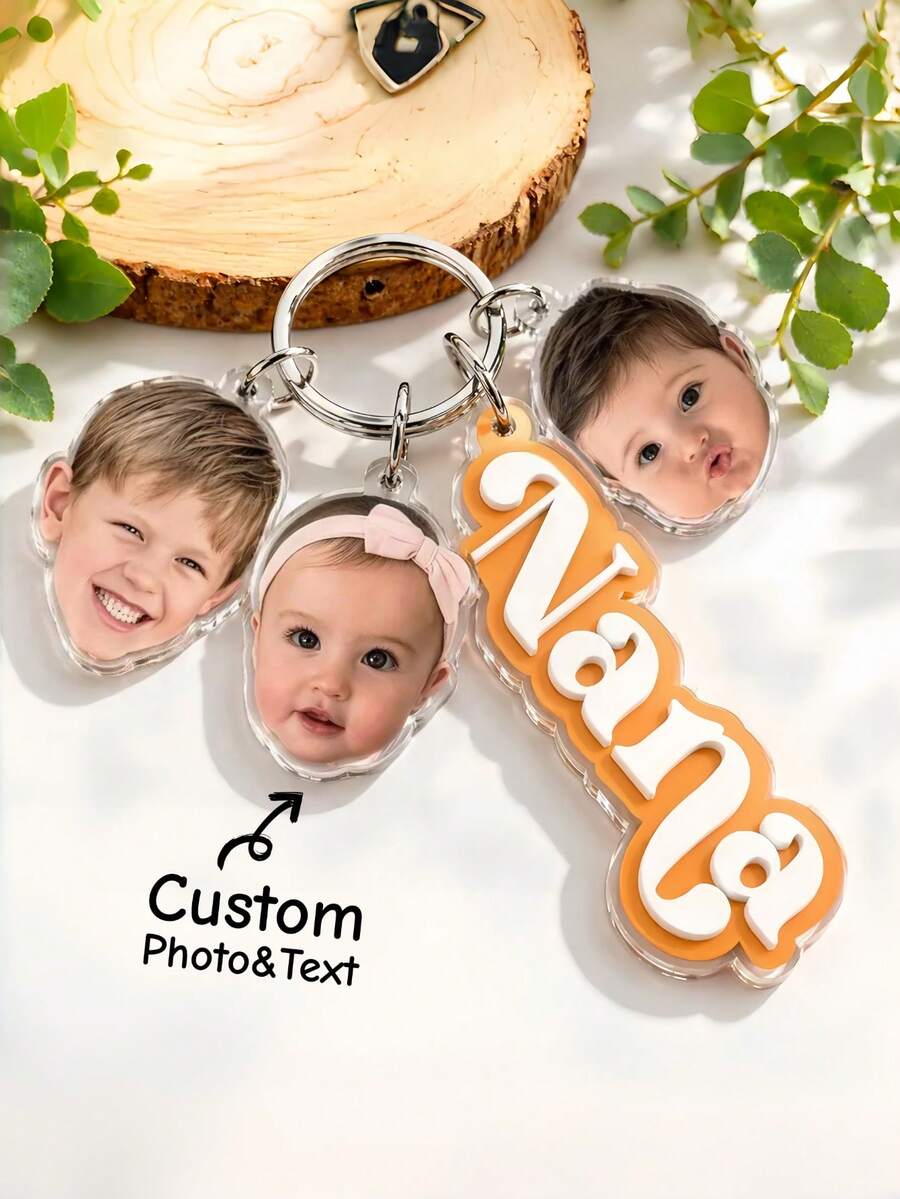 1pc Custom Keychain,Custom Photo&Name Keychain,Grandma Gift From Grandkids,Gift For Him/Her,Back To School Gift,Anniversary,Halloween,Christmas Gift - Multicolor - View 1