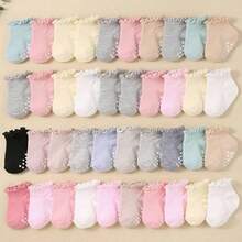 5/10/20 Pairs Random Anti-Slip Ruffle Edge Socks, Solid Color Floor Socks, Ruffle Edge Socks, Baby Supplies, Newborn Essentials, Baby Shower Decoration Gift - Multicolor - View 2