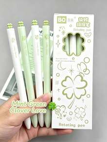 1/4pcs 3D Clover Butterfly Round Ballpoint Pens, Heart Star Rotating Twist Neutral Pens, Minimalist Morandi Color Rotating Ink Core, Smooth Black Ink, Student Study Gift Stationery Box, Office And School Supplies, Back To School Gift For Friends - Multicolor - View 11
