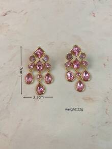 ZR Rhinestone Teardrop Pendant Earrings, Gold Exaggerated Party Jewelry - Geometric Colorful Rhinestone Earrings - View 5
