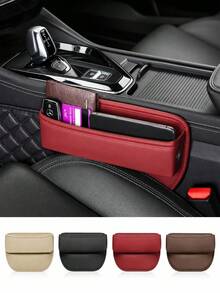 Car Seat Gap Filler Storage Box PU Leather Center Console Side Pocket Organizer Multi-Function Front Seat Gap Storage Box Can Store Phone, Wallet, Keys, Cards And Coins Car Interior Accessories (Black/Brown/Beige/Burgundy) - A - View 1