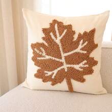 1pc Autumn Maple Leaf Pillow Case, Canvas Flannel Embroidery, Suitable For Autumn Thanksgiving Harvest Home Decor - Maple Leaf - View 6