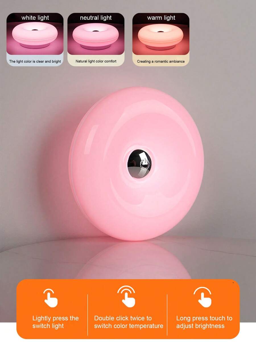 1pc Donut Round Bedside Touch Dimmable Atmosphere Lamp, Table Lamp With USB Plug (Plug And Play), Bedroom Bedside Decor Light, Living Room Dining Room Ambient Light (Non-Glass) - Battery Not Included