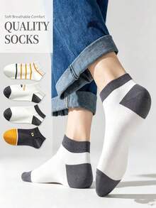 1/5 Pairs Men's Contrast Color Patchwork Letter Embroidery Short Leg Warmers, Breathable, Sweat-Absorbent, Durable, Low-Cut Leg Warmers, Casual Sports Commute Student All-Season Versatile Multi-Color Combination Men's Leg Warmers Set - Multicolor - View 1