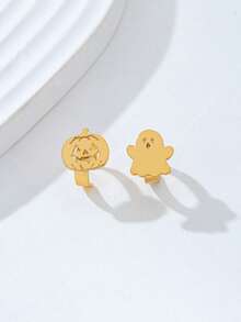 1pc Gold Metal Pumpkin Ghost Ear Clip, Fun Exquisite Gothic Punk Style, Suitable For Gifts, Holiday Parties Jewelry - Yellow Gold - View 10