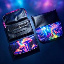 1PC Neon Holographic Mushroom Pattern Storage Bag, Multi-Slot Zipper Compartment Large Capacity Outdoor Portable Smoking Accessories Tool Handbag, Smoking Accessories Organizer - Mushroom - View 3