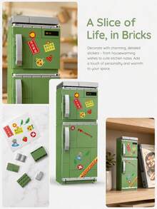578pcs Vintage Double Door Refrigerator Building Blocks, Retro Chinese Home Appliance Desktop Decor, Adult DIY Puzzle Toy, Home Nostalgic Decoration Blocks, Stress Relief Leisure Assembly Toy - Multicolor - View 4