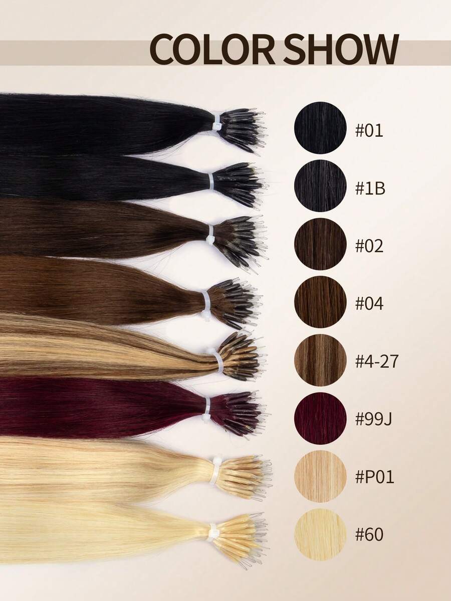 Nano Ring Hair Extensions Human Hair, 16-22 Inch, 25g 25 Strands, Cold Fusion Extensions, Low Visibility Nano Beads, Seamless Blend For Length And Volume With Hair For Women, Perfect For Daily, Party And Wedding Hairstyles - Multicolor - View 1