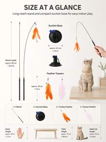 7Alas 23Pcs Interactive Cat Teaser Wand Set With Detachable Feather & Bell Replacement Heads, Suction Cup Handheld Dual-Mode Indoor Hunting Exercise Toys For Kittens And Adult Cats, Self-Play Or Owner Bonding - View 2