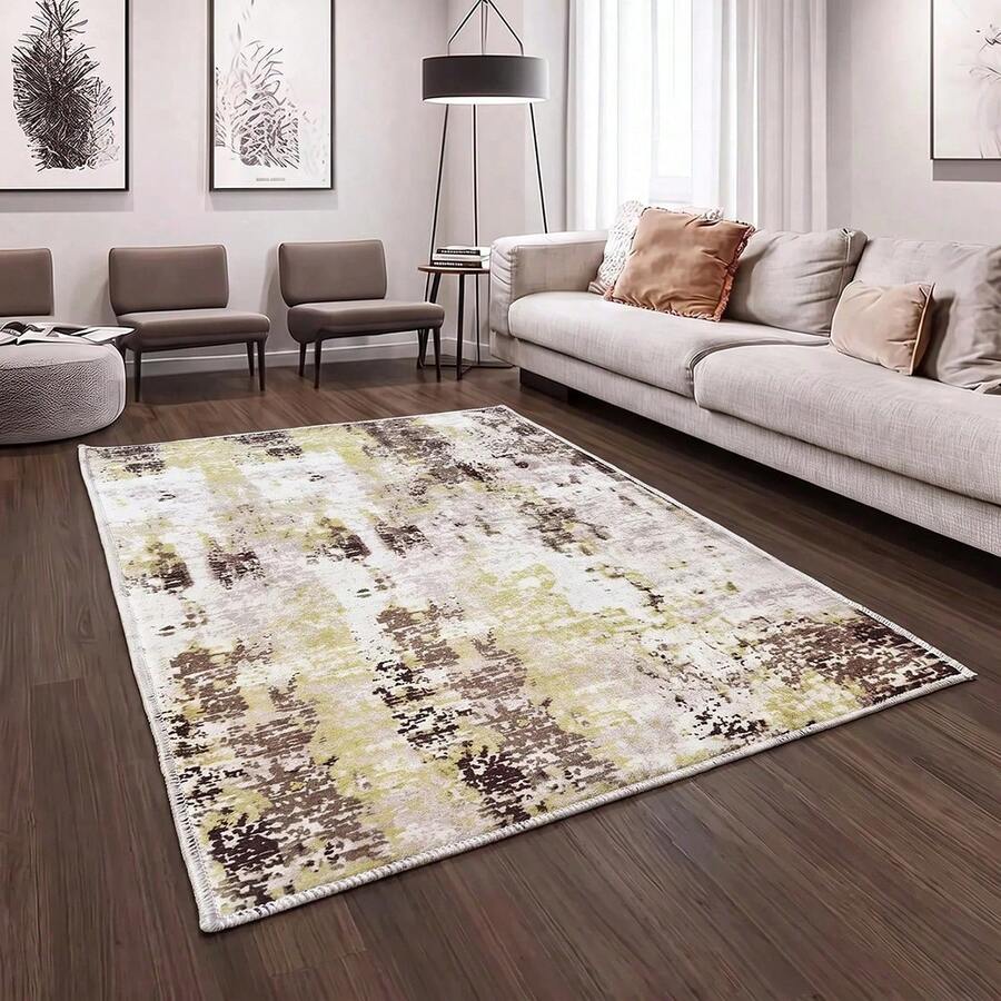Digital Print Non-Slip Washable Runner Rug/Area Rug, Living Room Rug, Modern Design, Modern, Scandinavian, Bohemian And Classic Style, 100% Polyester, Made In Turkey - Beige - View 1