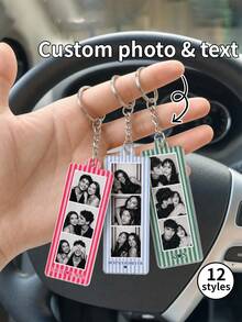 1pc Customized Mini Photo Film Strip Keychain, Movie Film Photo Key Ring, Personalized 3-Photo Keychain, Gift For Boyfriend Girlfriend, Best Friend, Bag Charm, Commemorative Accessory, Gift For Her/Him - Multicolor - View 2