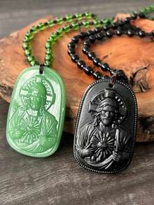 1pc Sacred Heart Of Jesus Pendant Beaded Long Necklace, Suitable For Daily Wear, Baptism, Prayer And Worship, Great Gift (Rust-Proof, Fade-Resistant) - Style 1 - View 3