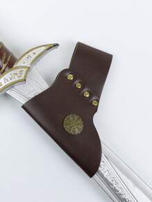 1pc Medieval Leather Sword Scabbard Cover, Vintage Viking Style Knife Sheath Pendant, PU Leather Belt Sword Holder With Brass Rivet Rune Emblem, Cosplay Role Play Accessory, Renaissance Fair Knight Equipment,Halloween - ZSJ - View 2